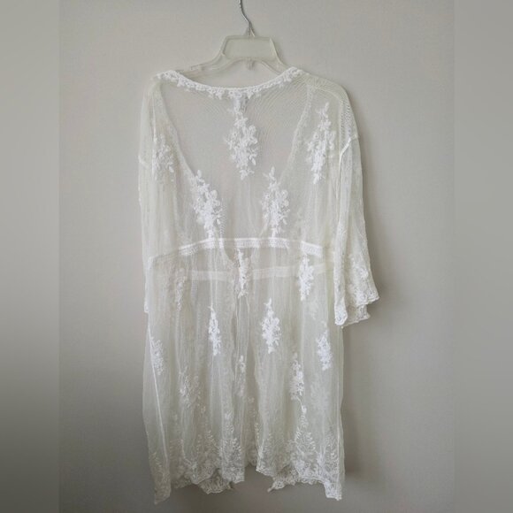 Lace kimono beach cover-up cream white Sz L XL - Picture 2 of 5